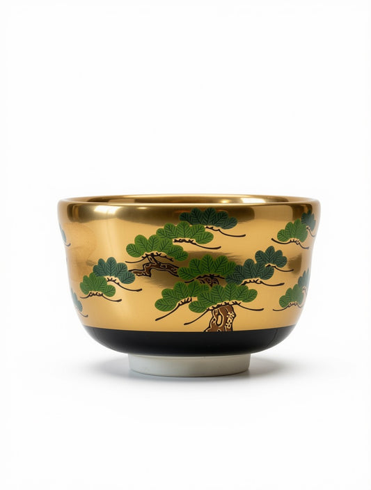 Miyachi Eika Black Kiyomizu Gold Leaf Tea Bowl