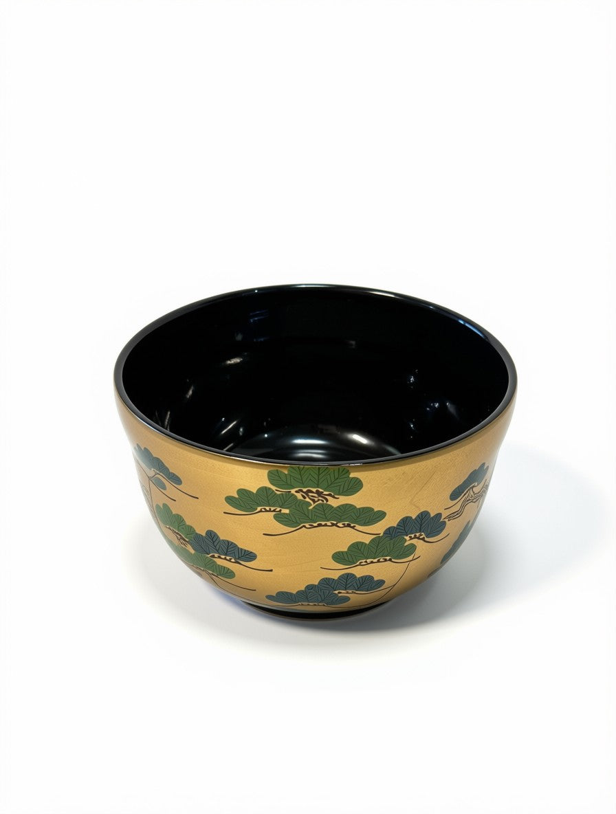 Miyachi Eika Black Kiyomizu Gold Leaf Tea Bowl