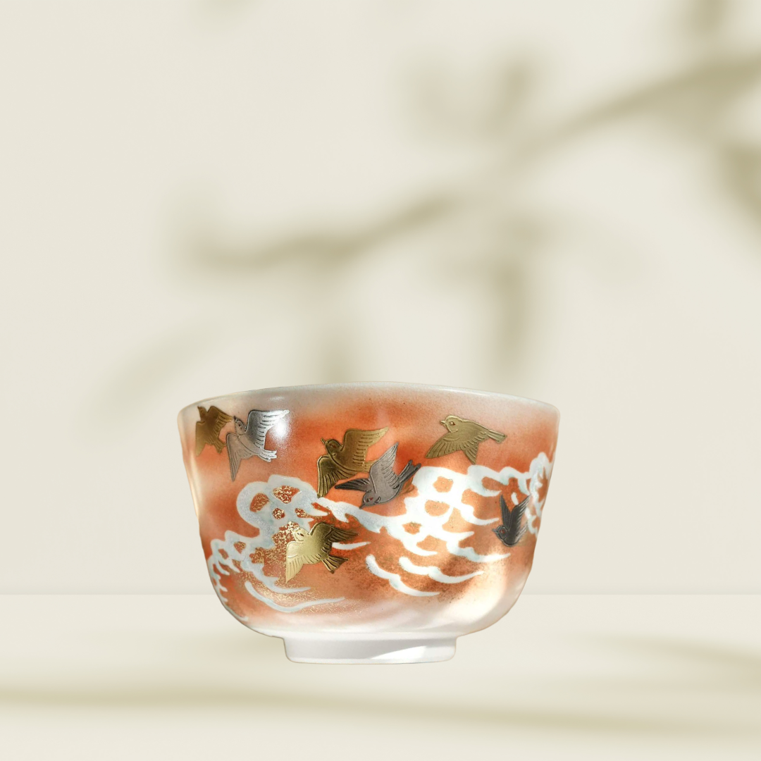 Kyo-yaki “Birds and Sea” Tea Bowl