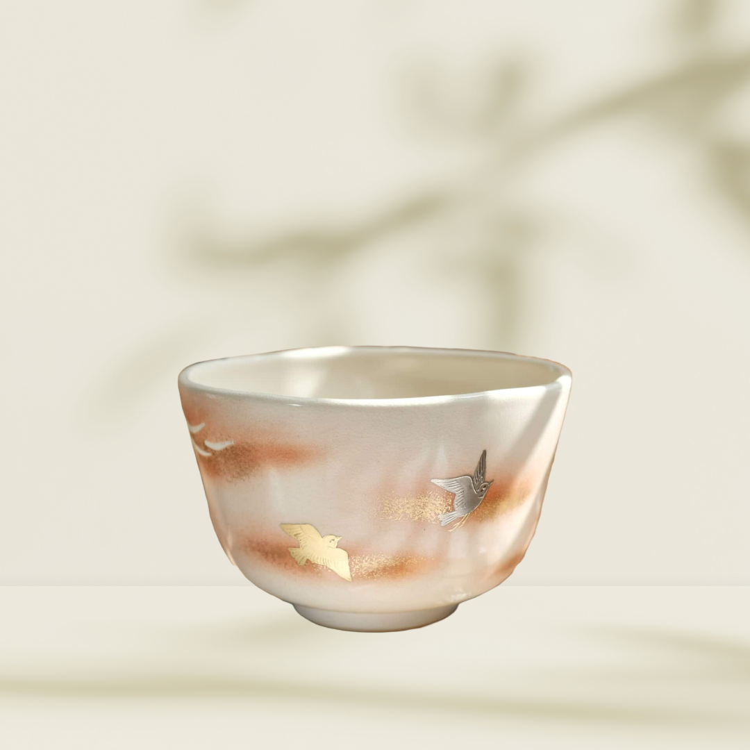 Kyo-yaki “Birds and Sea” Tea Bowl