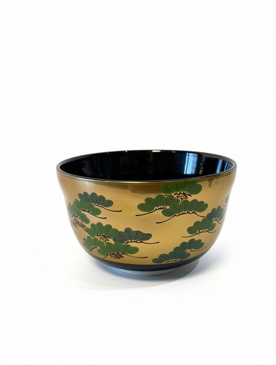 Miyachi Eika Black Kiyomizu Gold Leaf Tea Bowl