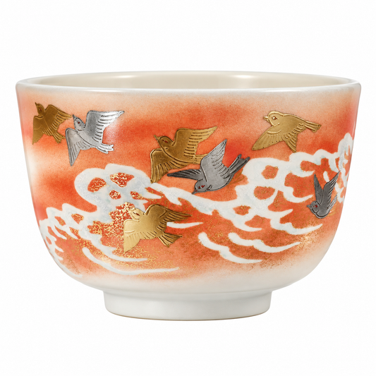 Kyo-yaki “Birds and Sea” Tea Bowl